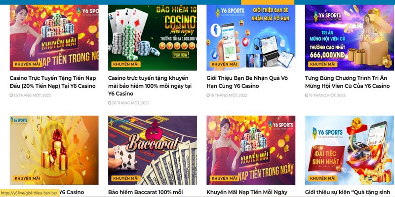 Y6 Casino nổi tiếng với các tựa game đổi thưởng